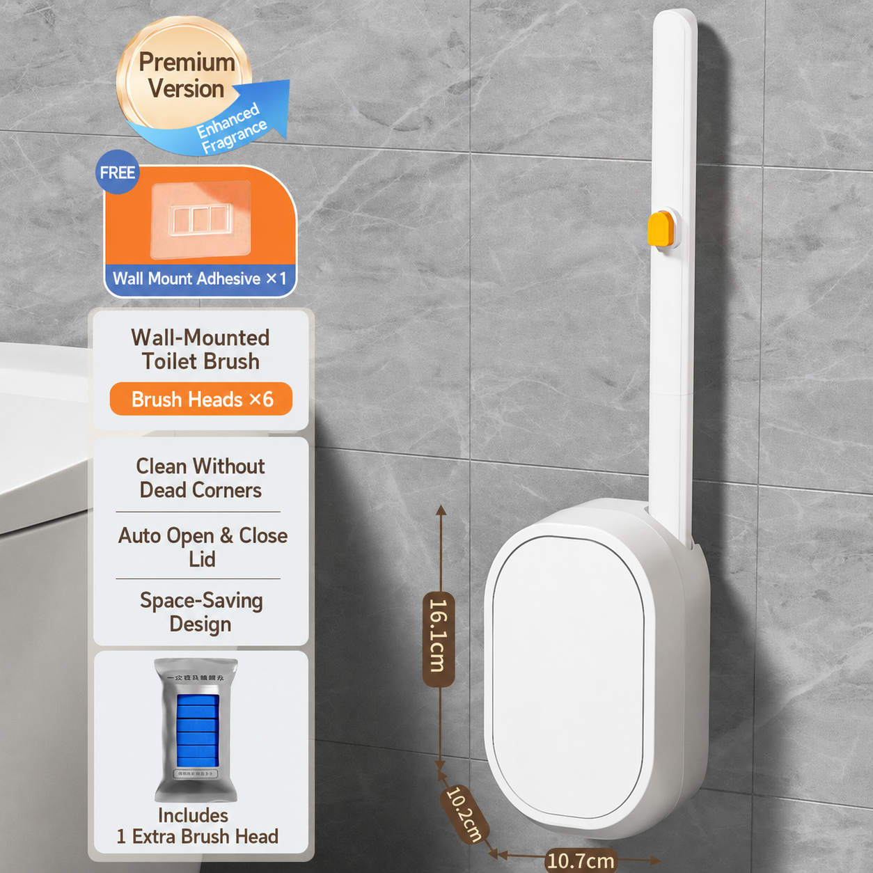 Hands-Free Disposable Toilet Cleaning System with Refill Brush Heads