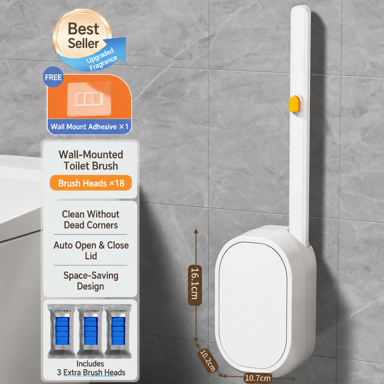 Hands-Free Disposable Toilet Cleaning System with Refill Brush Heads