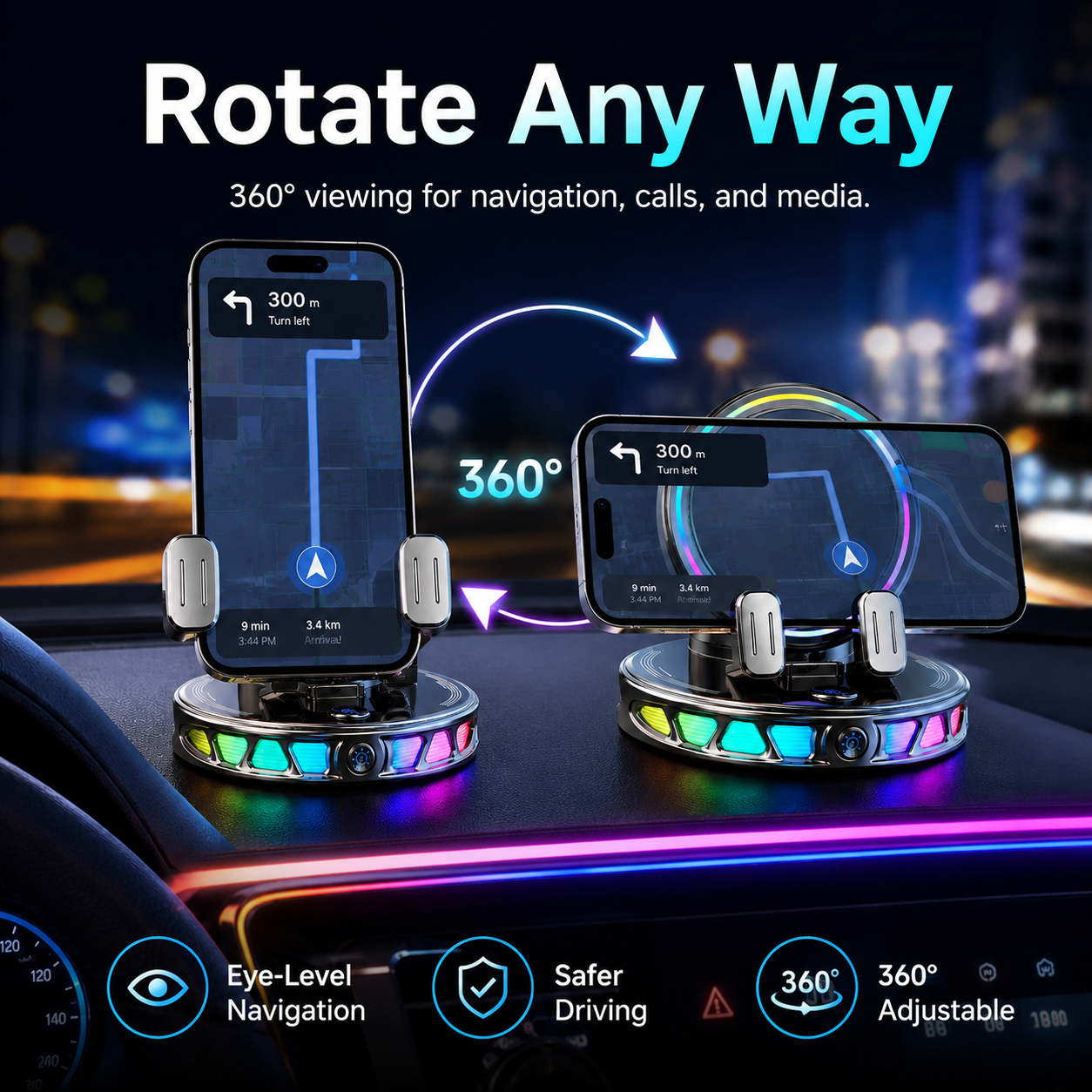 360 degree rotating dashboard phone holder
