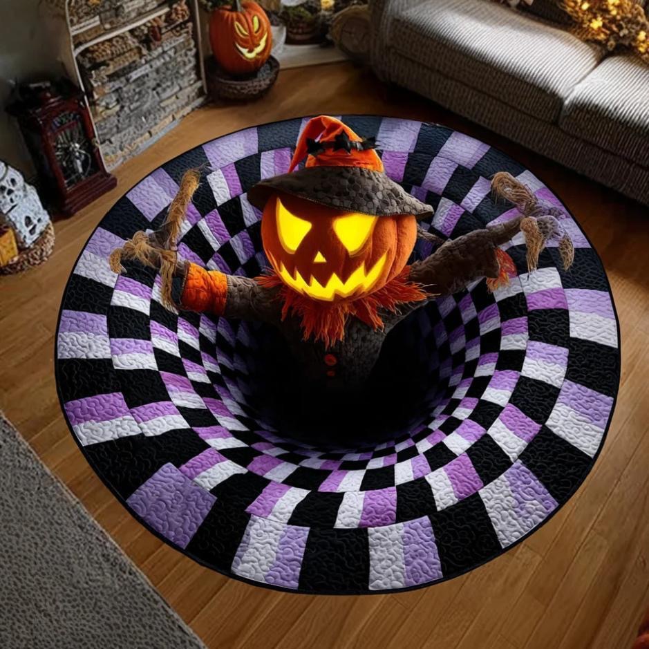 🎃3D Skeleton Vortex Quilted Round Halloween Rug
