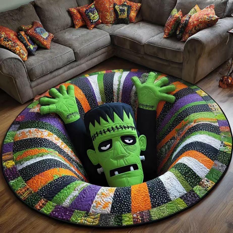 🎃3D Skeleton Vortex Quilted Round Halloween Rug