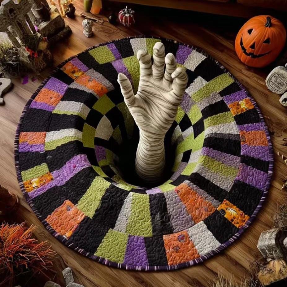 🎃3D Skeleton Vortex Quilted Round Halloween Rug