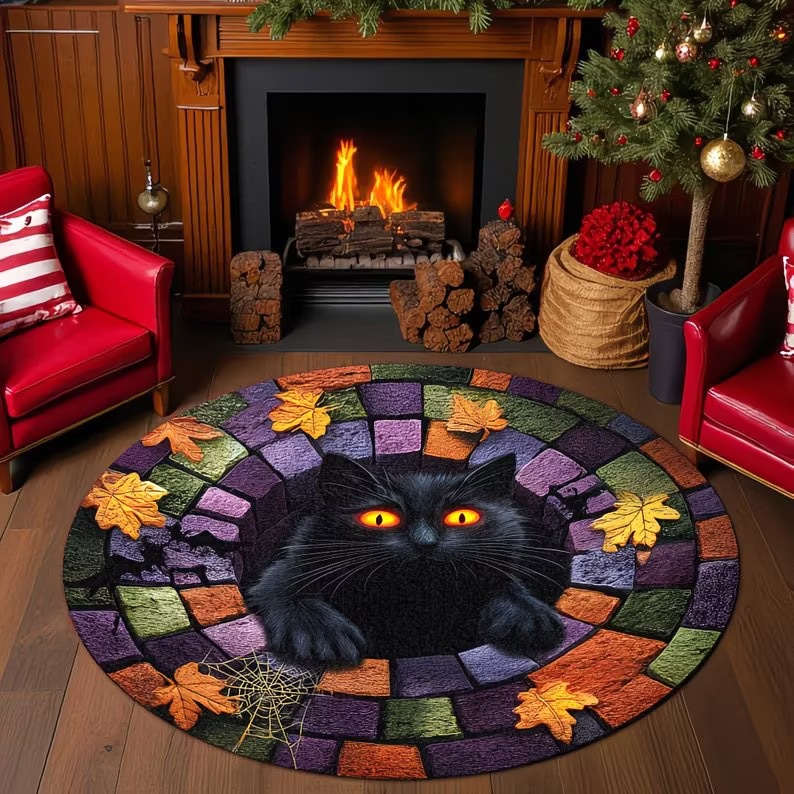 🎃3D Skeleton Vortex Quilted Round Halloween Rug