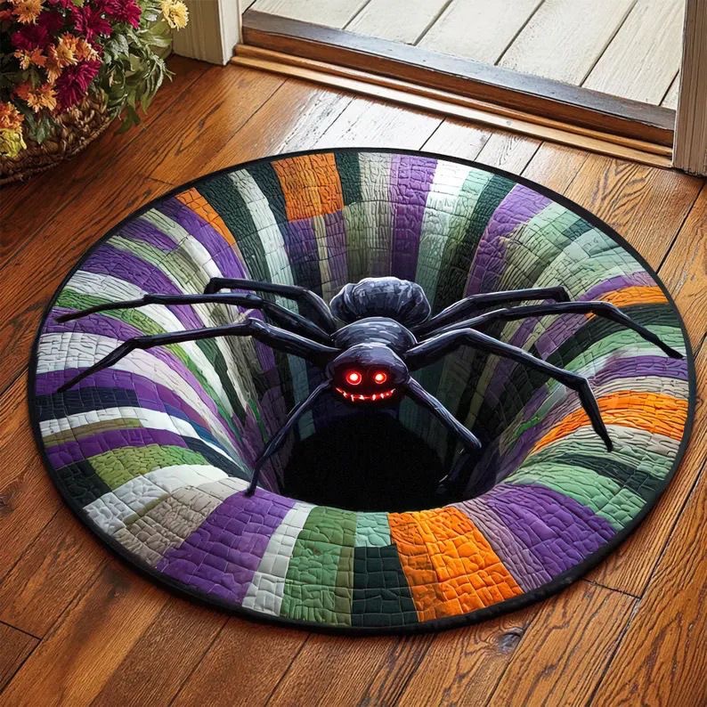🎃3D Skeleton Vortex Quilted Round Halloween Rug