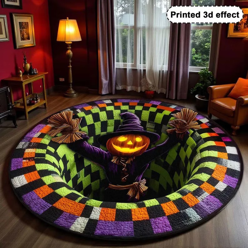 🎃3D Skeleton Vortex Quilted Round Halloween Rug