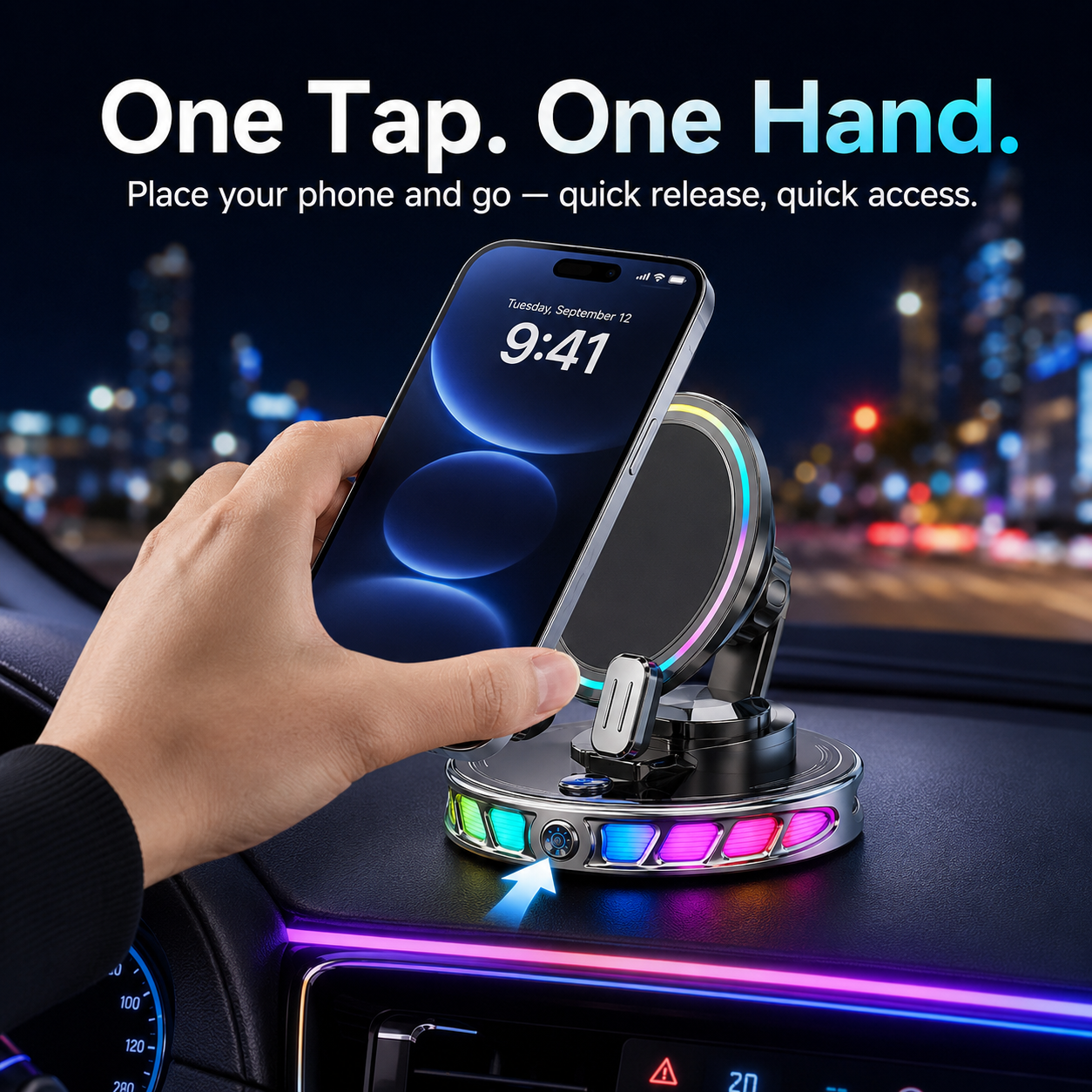 RGB ambient light dashboard phone mount