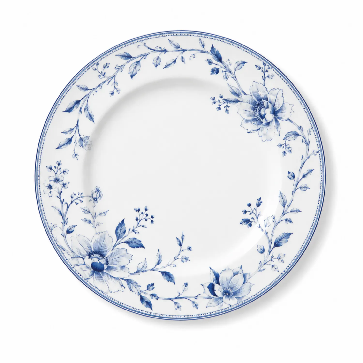 Piatto Rotondo in Porcellana con Motivo Floreale Blu Ø27 cm-Pexvexia