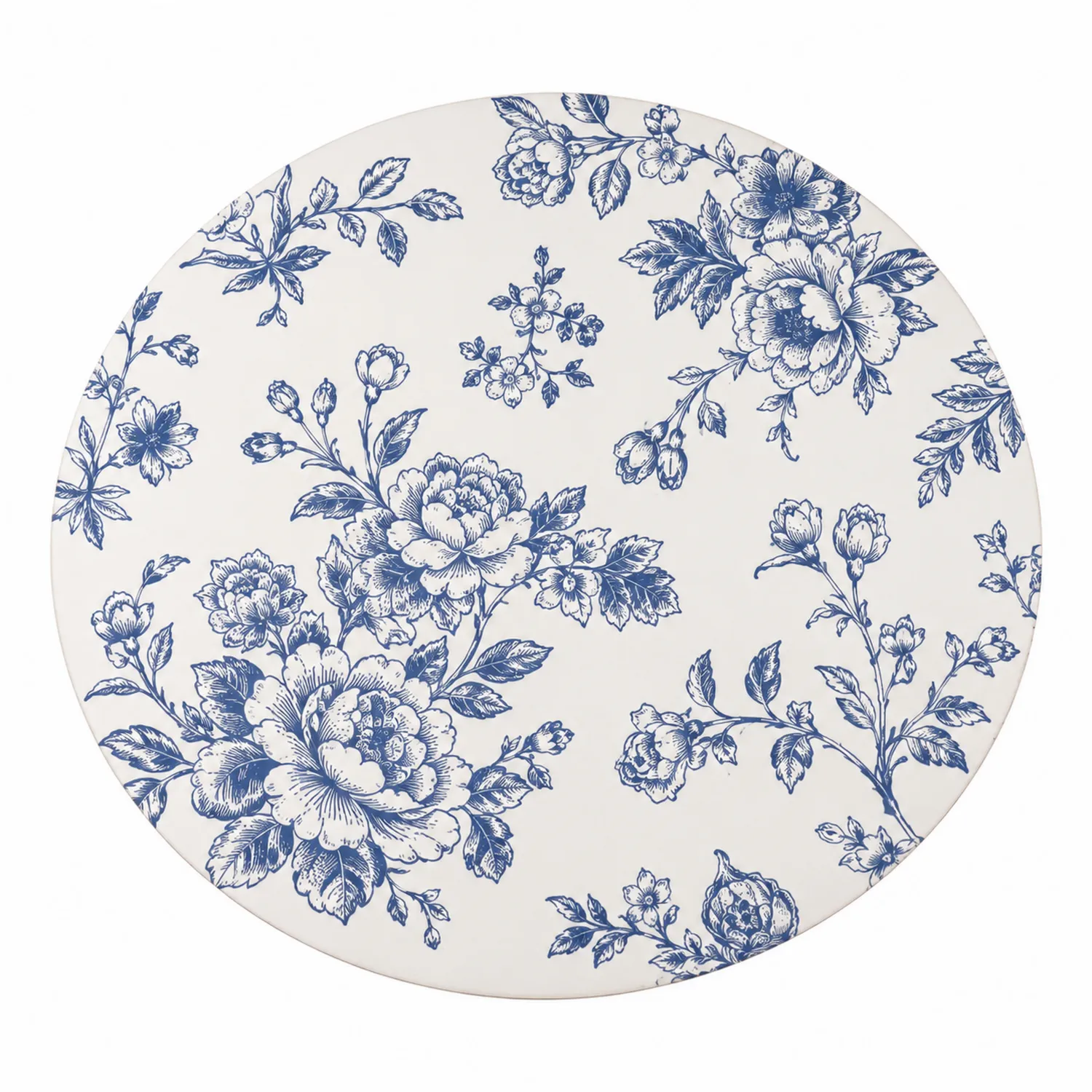 Tovaglietta Rotonda Floreale Blu su Bianco-Pexvexia