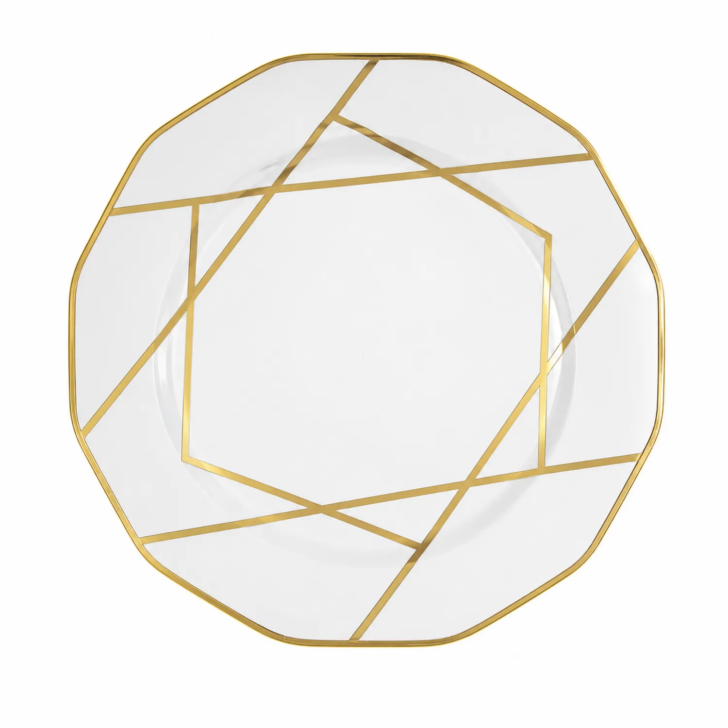 Piatto decorativo ottagonale in vetro trasparente con linee dorate-Pexvexia