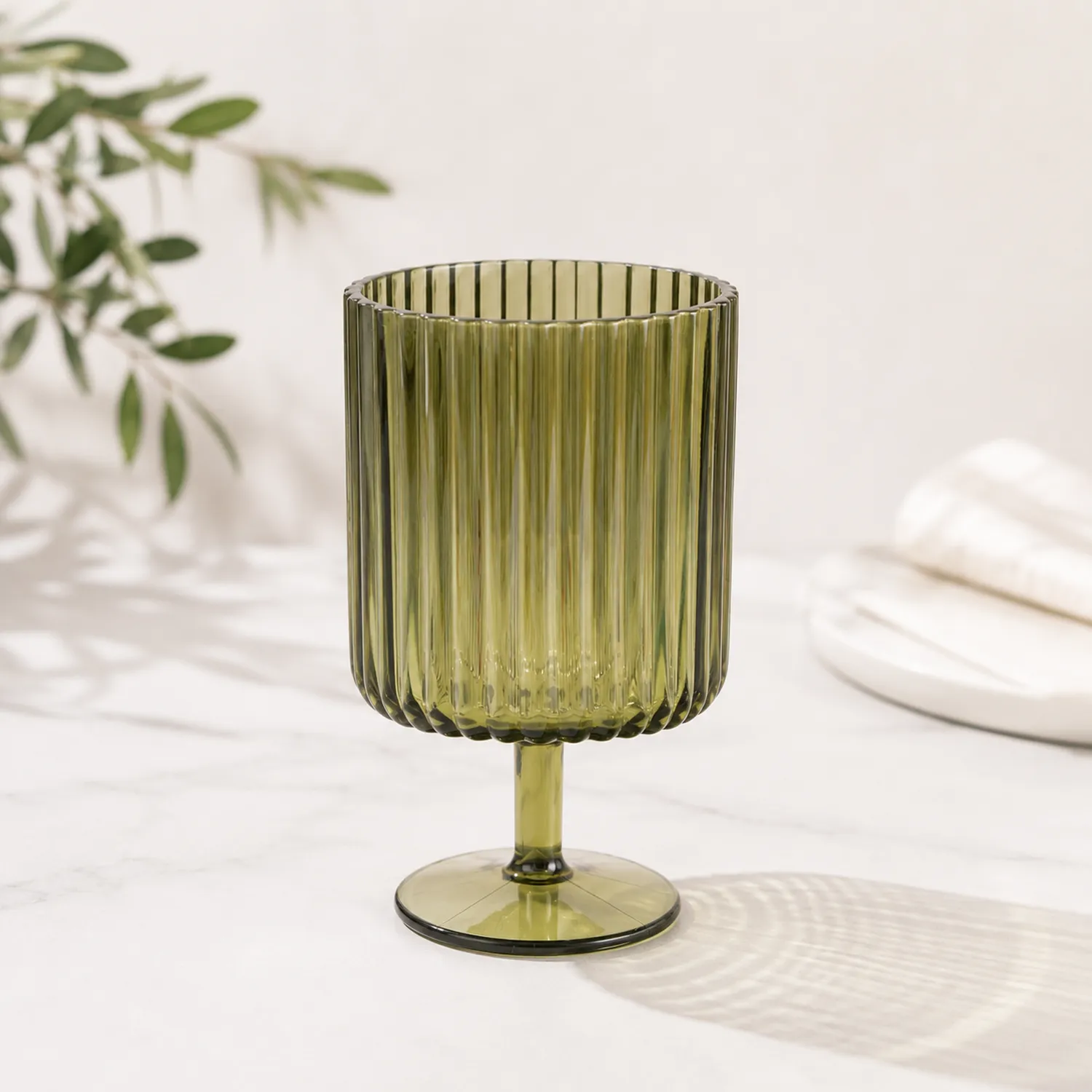 Calice in Vetro Verde Scanalato 200ml-Pexvexia