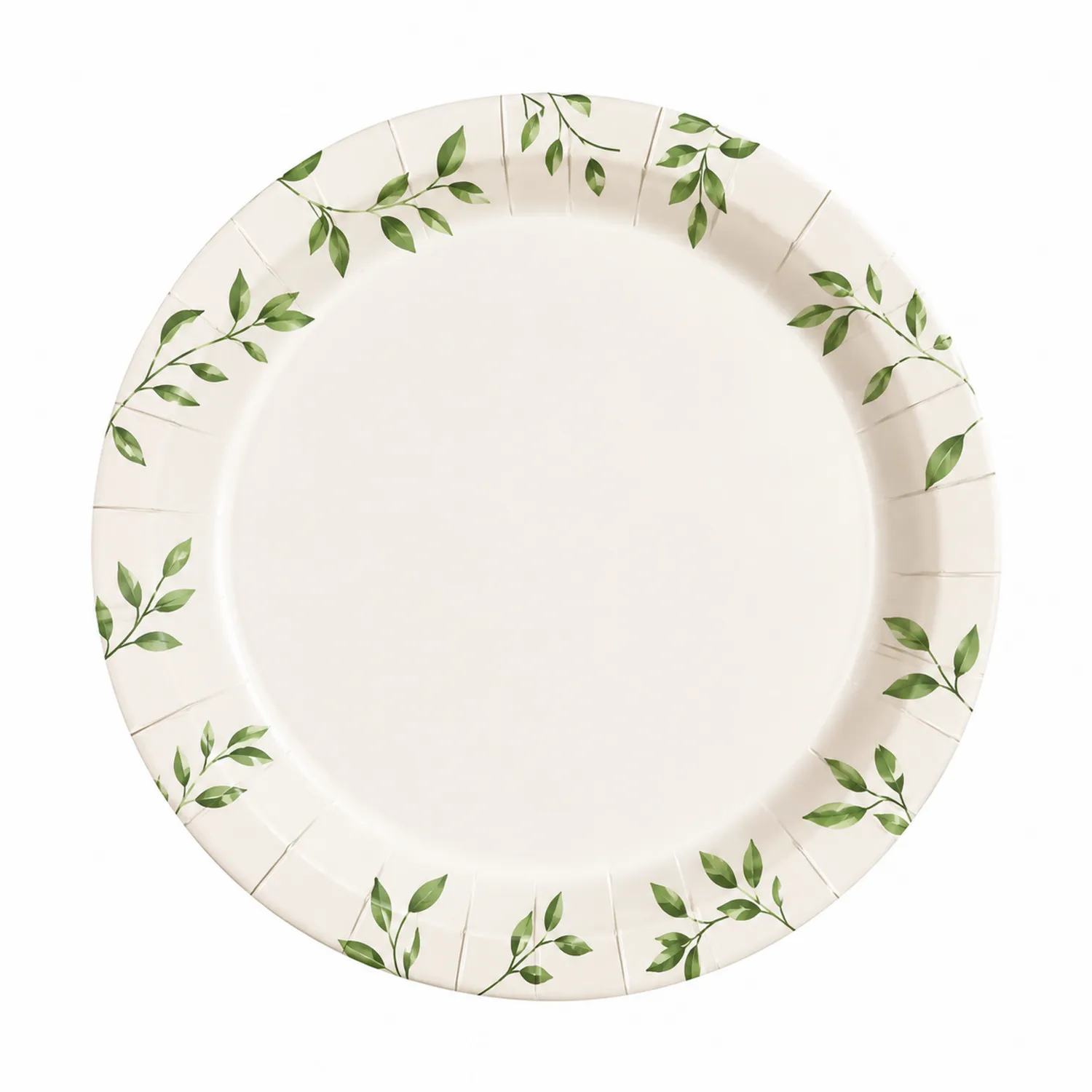 Piatti Monouso Rotondi con Motivo Foglie Verdi - 26 cm-Pexvexia