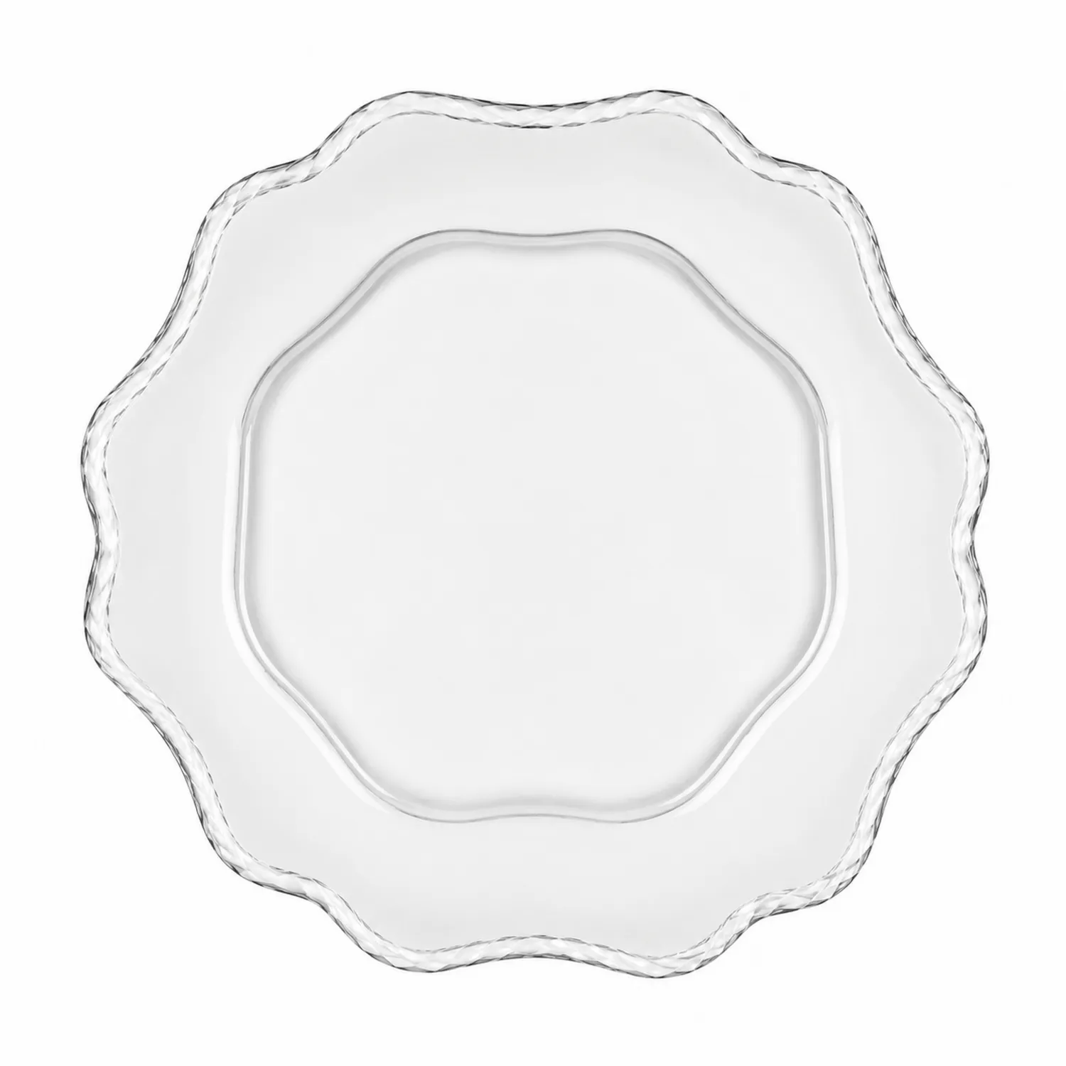 Piatto Decorativo Rotondo in Vetro Trasparente con Bordo Ondulato-Pexvexia