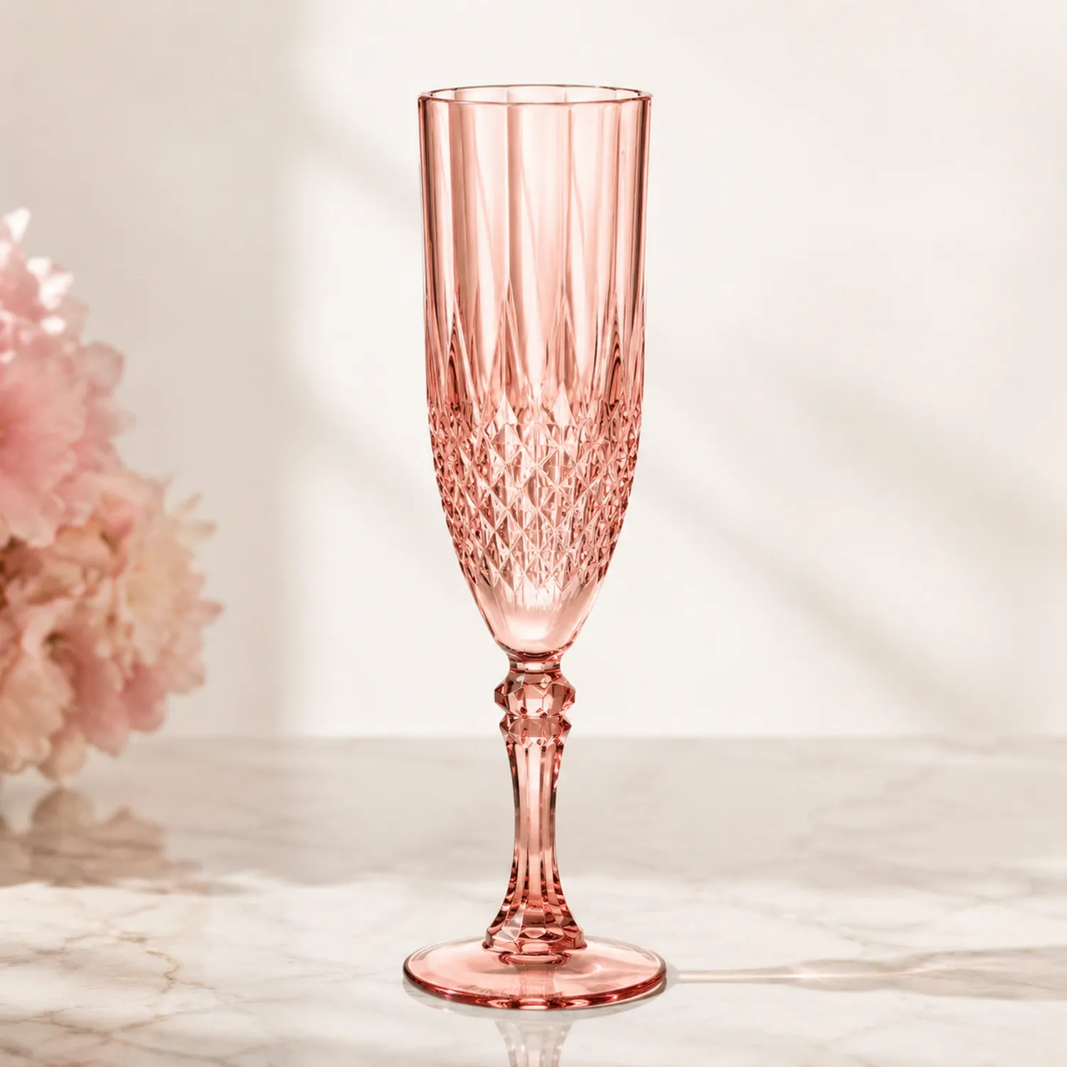 Bicchiere da Champagne in Vetro Decorato Rosato 150ml-Pexvexia