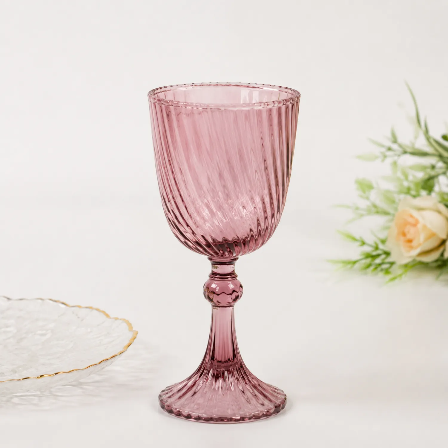 Calice in Vetro Rosa Ondulato 250ml-Pexvexia