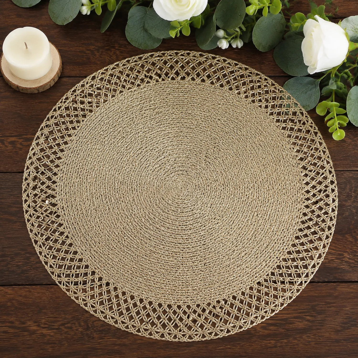 Sottopiatto Rotondo Intrecciato Beige 38 cm-Pexvexia