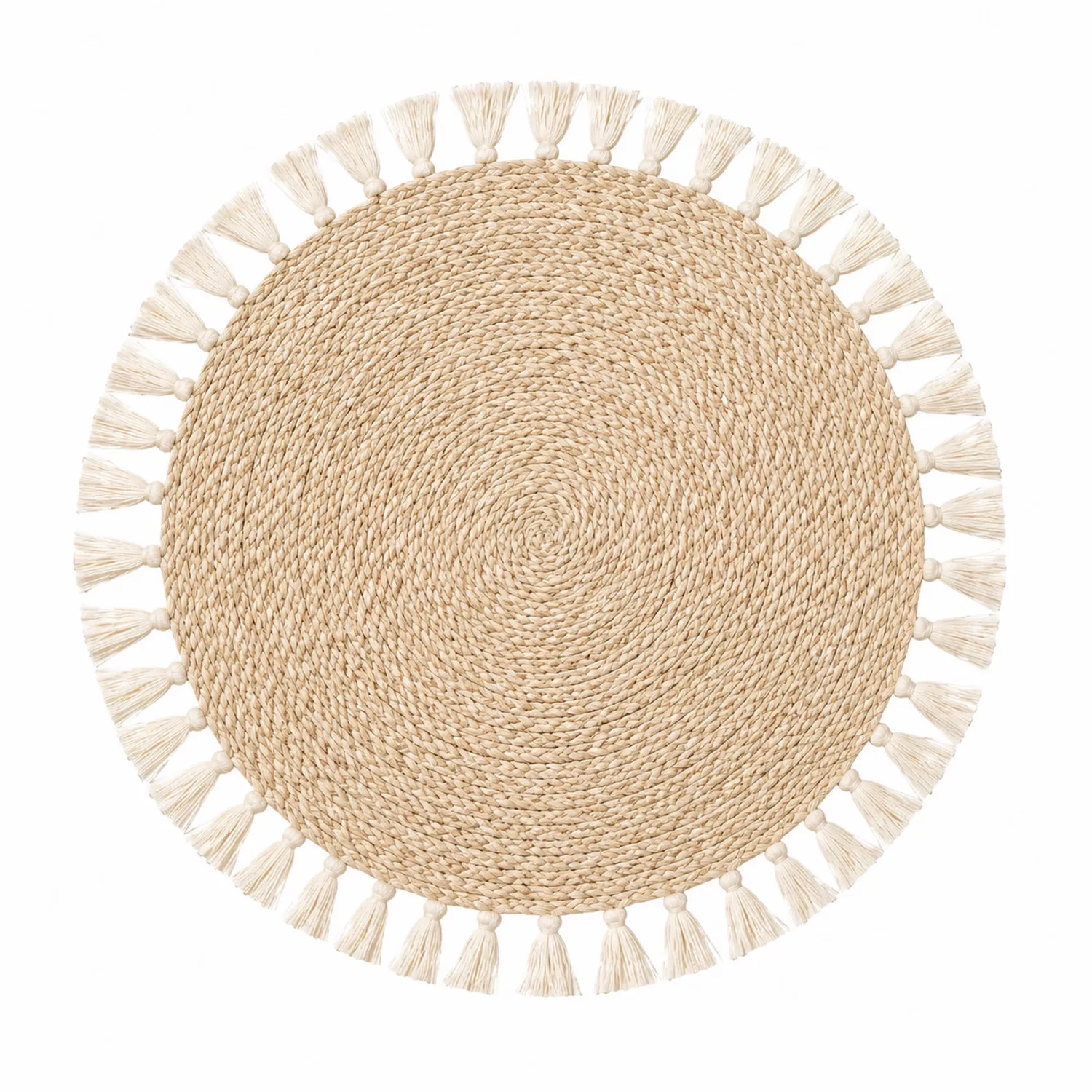 Tappeto Rotondo con Frange Beige 150 cm-Pexvexia