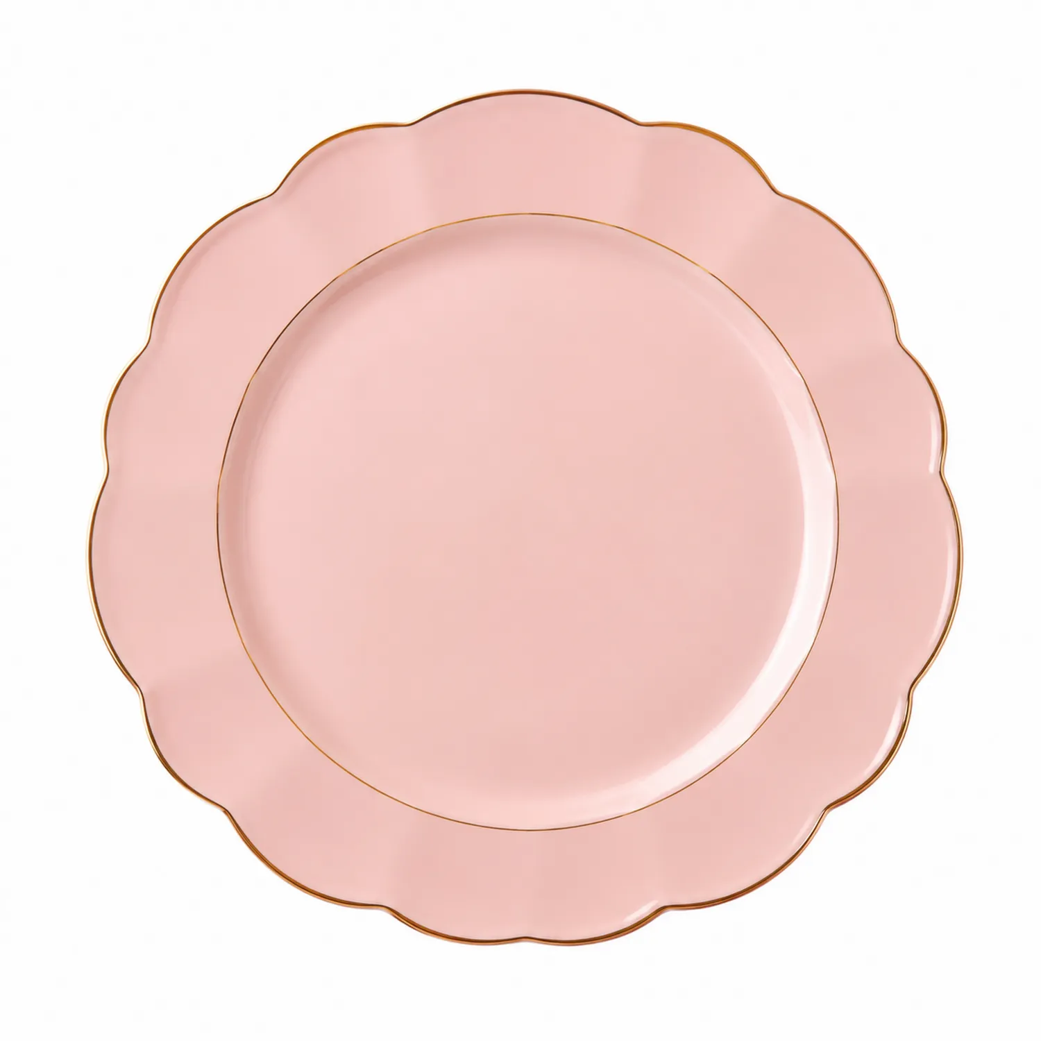 Piatto in Ceramica Rosa con Bordo Ondulato Dorato-Pexvexia