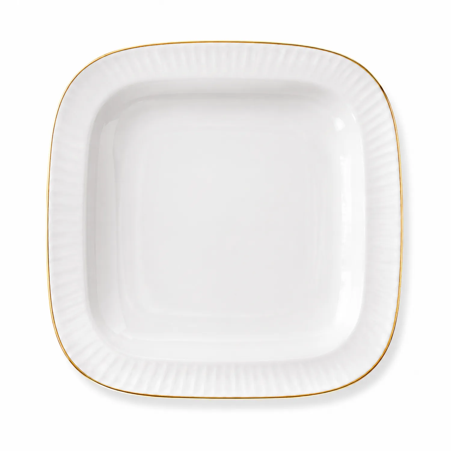 Piatto Quadrato in Porcellana Bianca con Bordo Dorato, 25 cm-Pexvexia