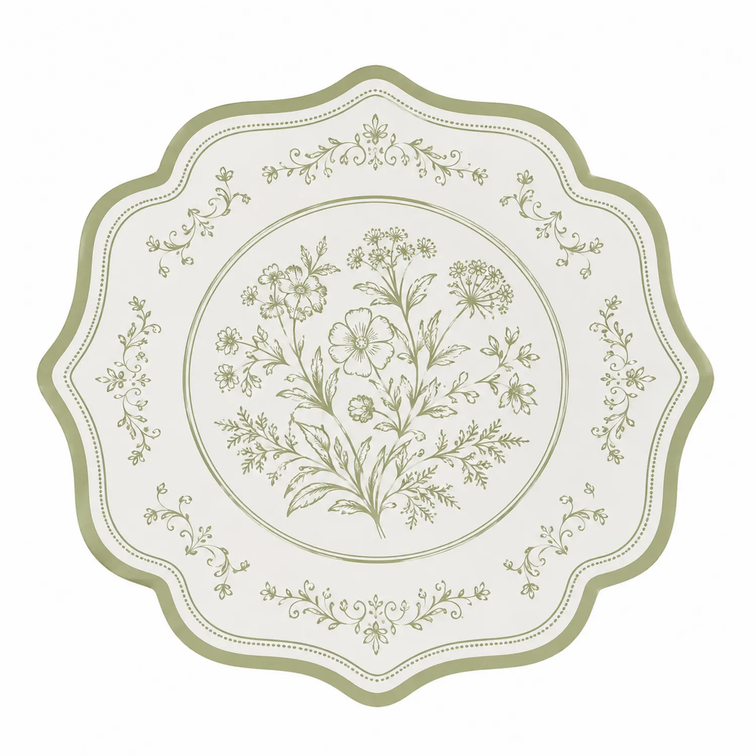 Sottopiatto Decorativo in Plastica Bianco e Verde con Motivo Floreale-Pexvexia