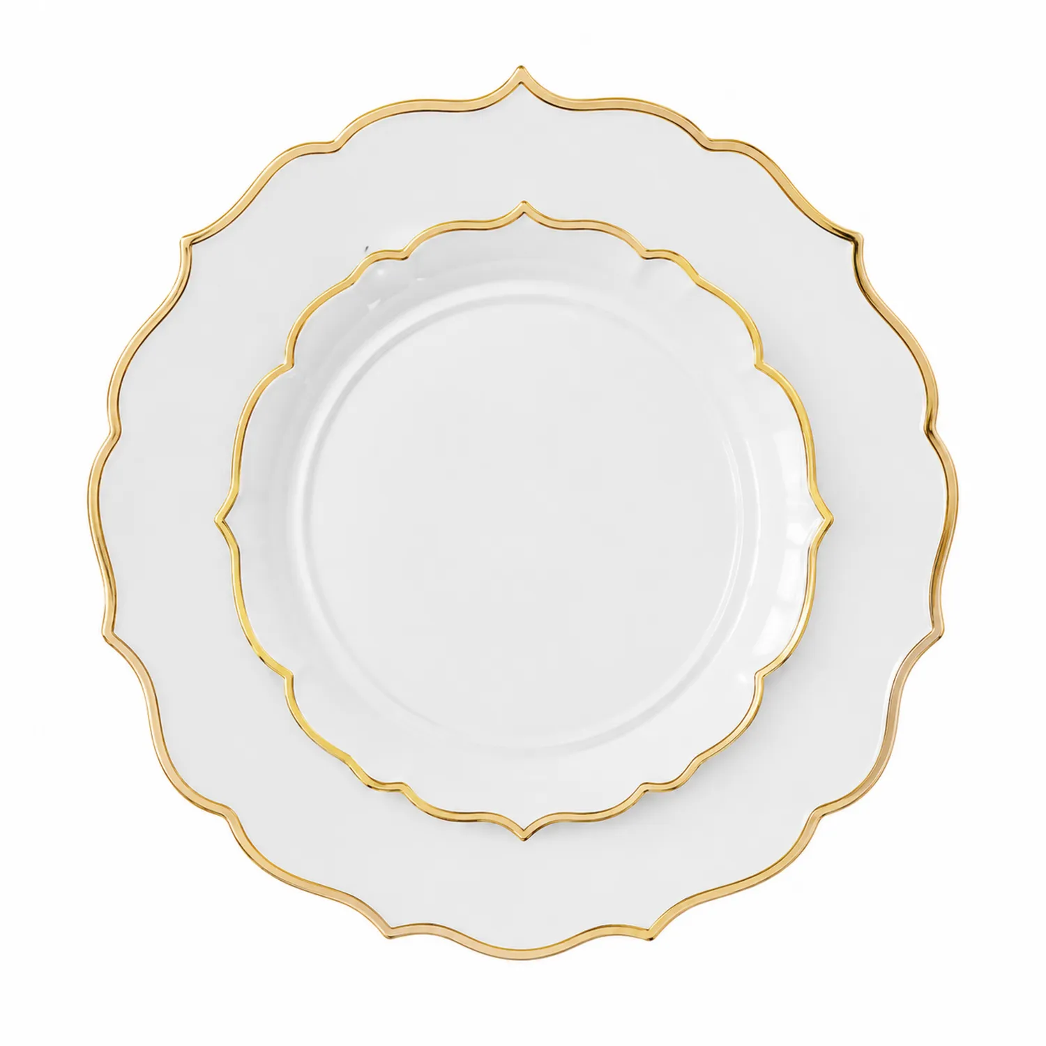 Set di Piatti in Ceramica Bianco con Bordo Ondulato Dorato-Pexvexia