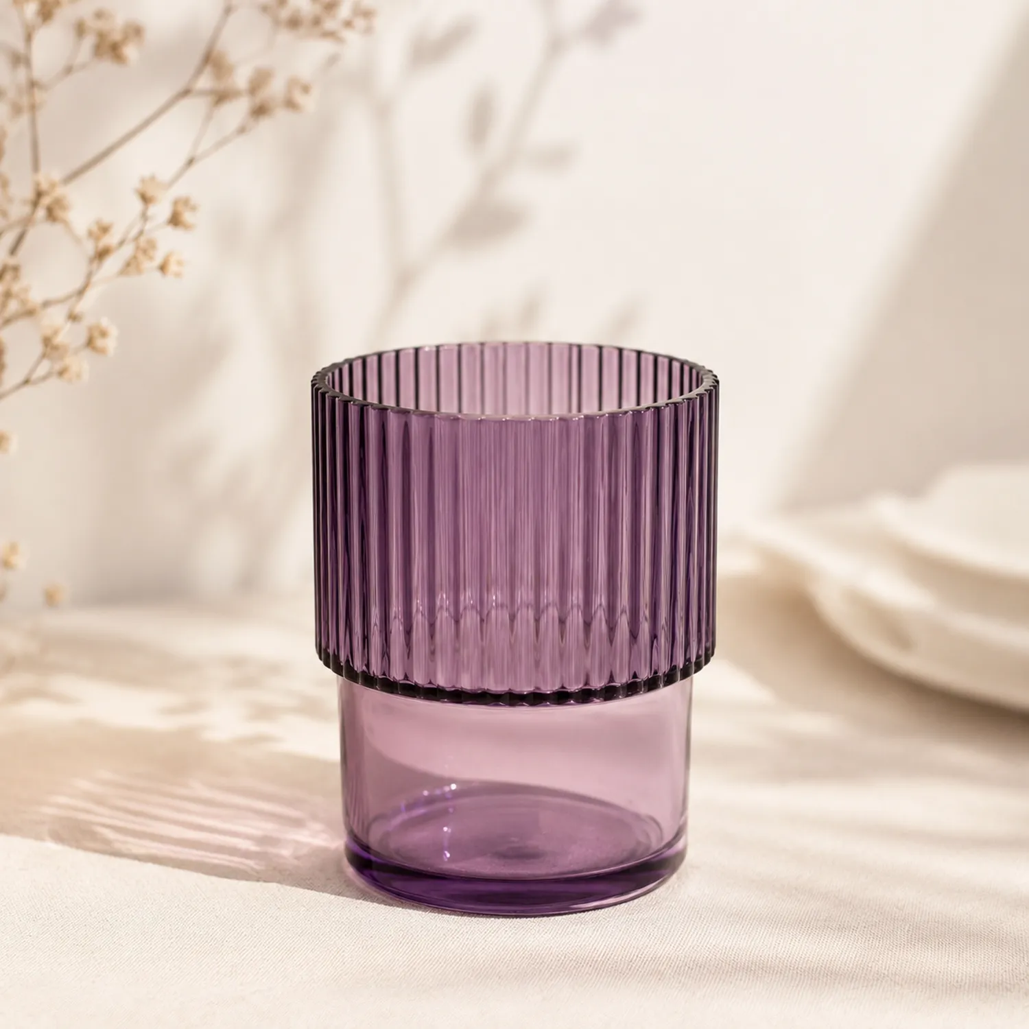 Bicchiere in Vetro Viola 250ml con Design a Righe-Pexvexia