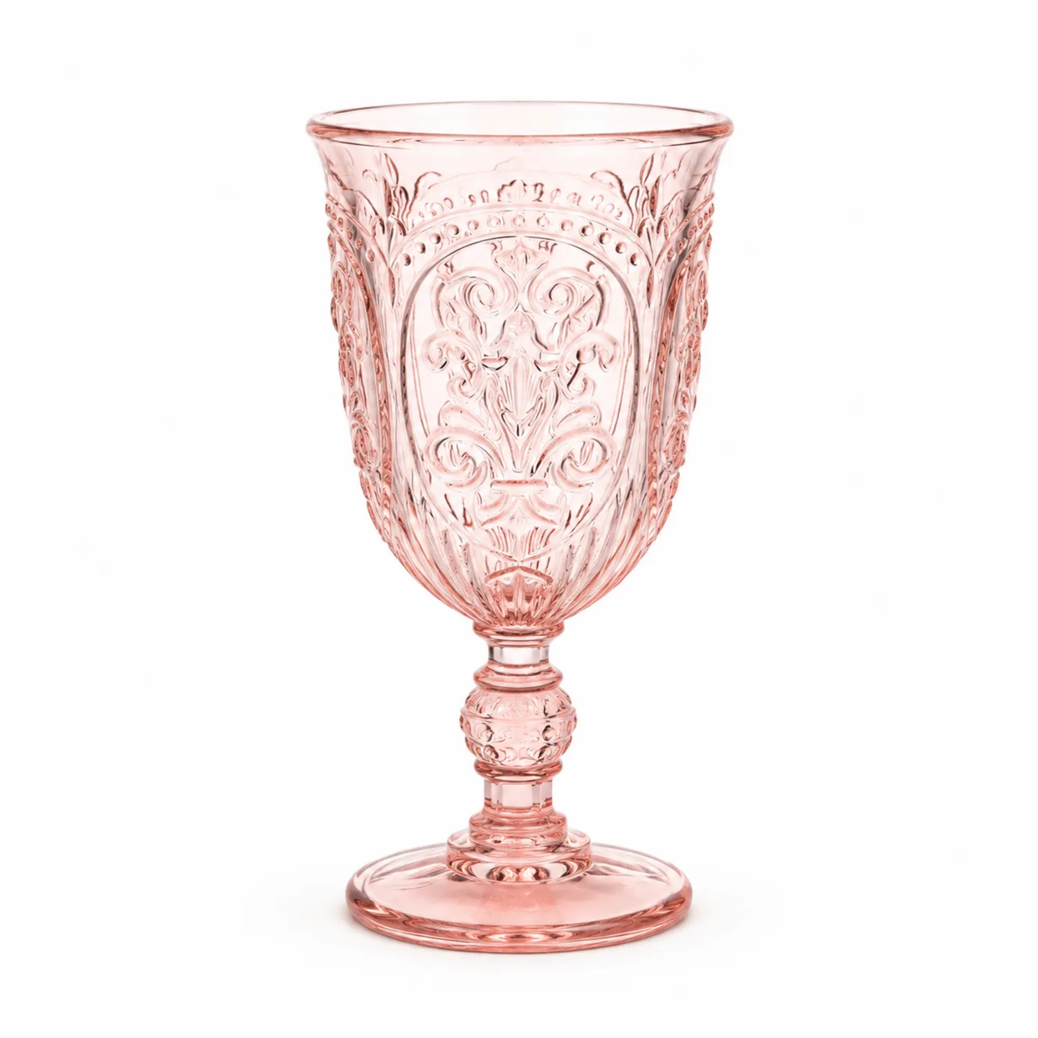 Calice Decorato in Vetro Rosa Stile Barocco 300ml-Pexvexia