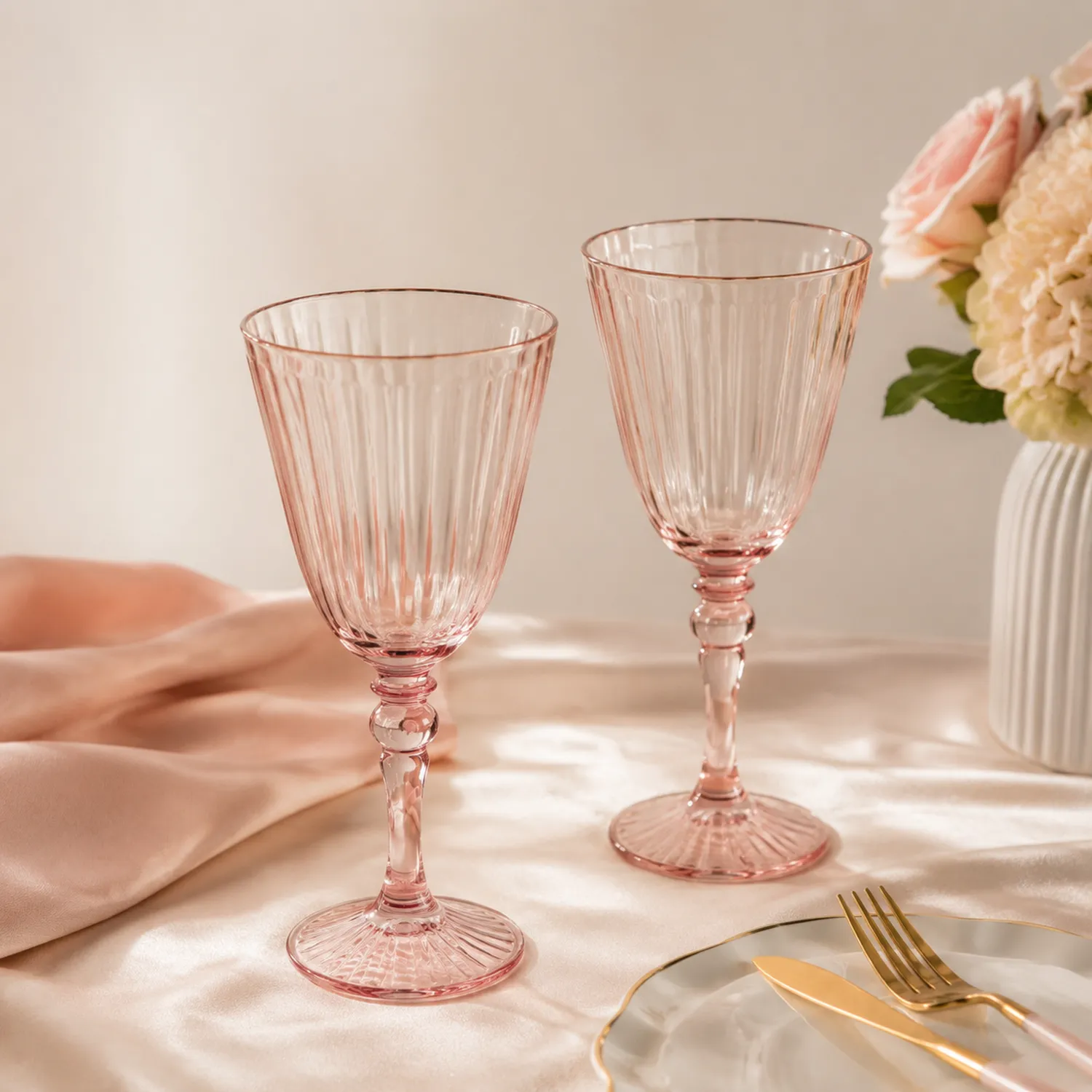 Set di Calici da Vino in Vetro Rosa 300 ml Eleganti-Pexvexia