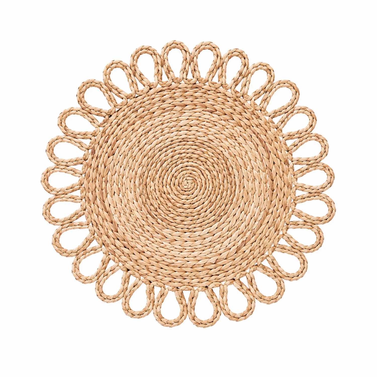 Sottopiatto Decorativo in Paglia Intrecciata Beige con Bordo, 38 cm-Pexvexia