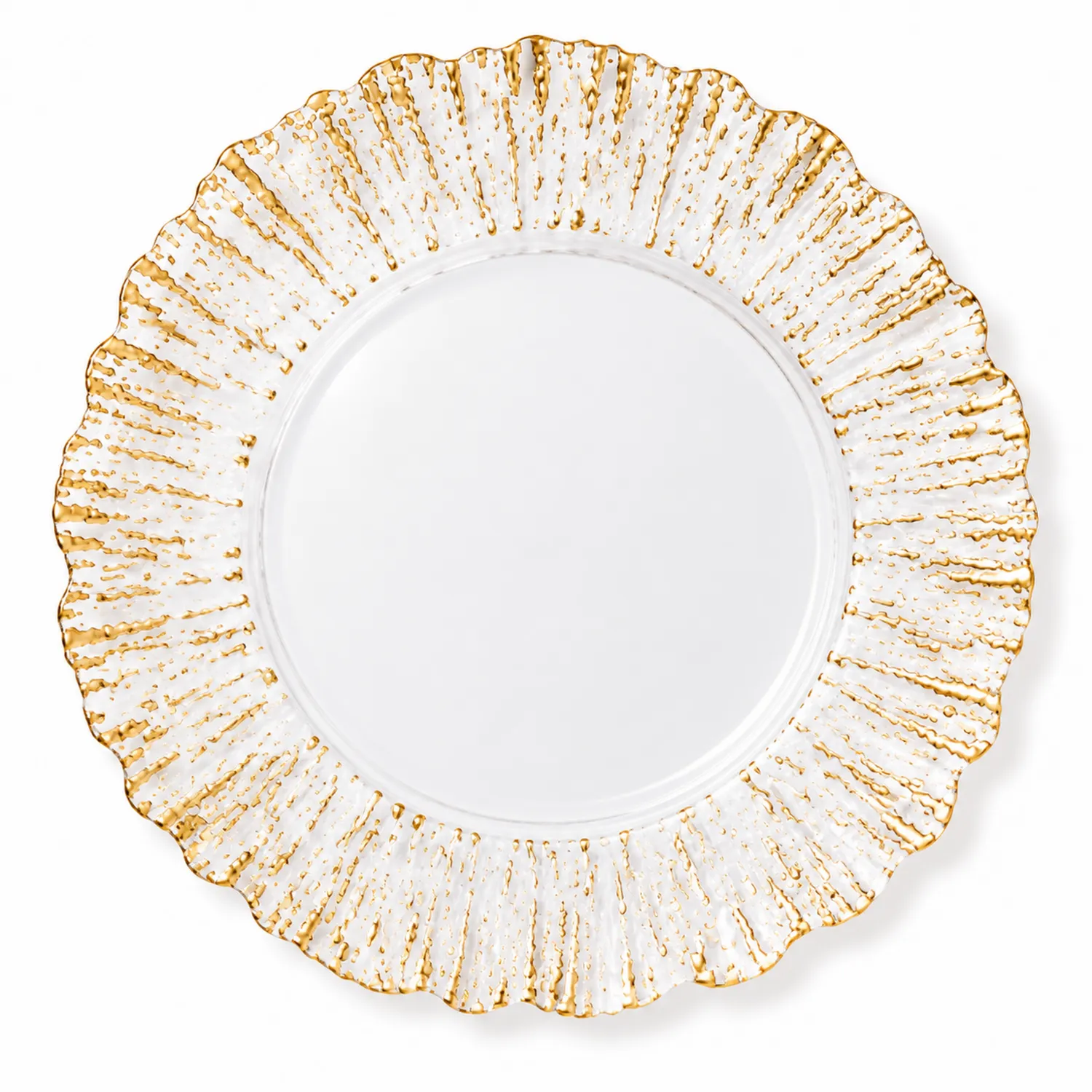Piatto Decorativo Trasparente con Bordo Dorato, Diametro 32 cm-Pexvexia