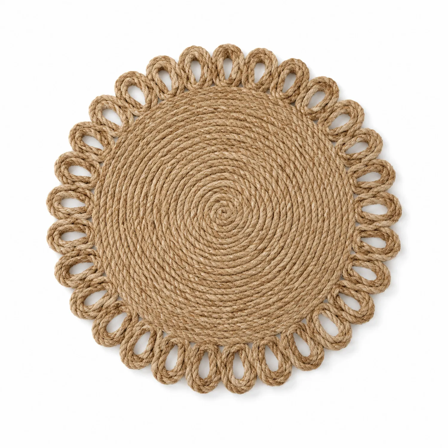 Sottobicchiere Rotondo in Fibre Naturali Beige, 30 cm-Pexvexia