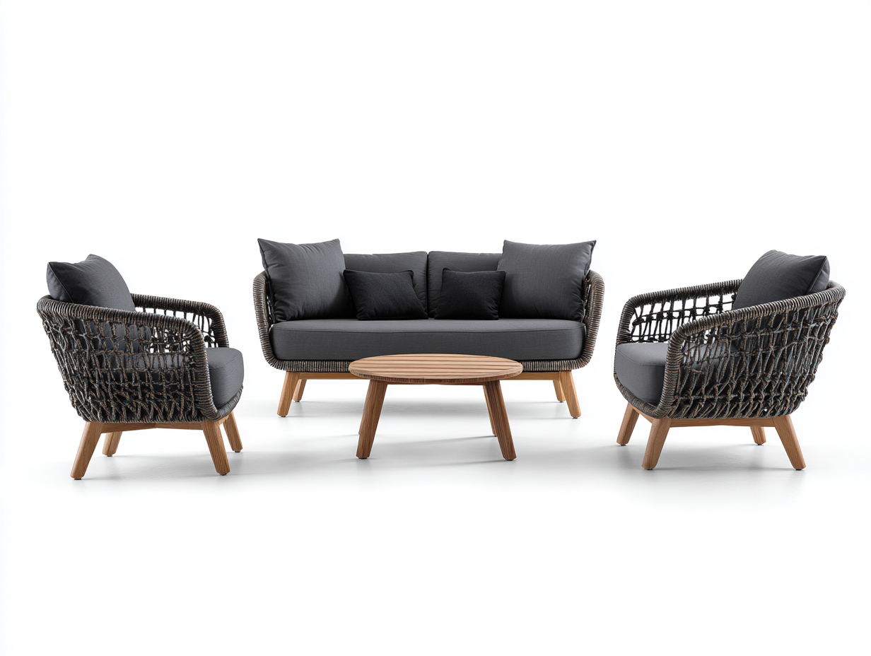 Sofás de exterior conjunto ratán sintético madera 200x80x85 cm - gris oscuro - diseño moderno jardín-Vamonpanest