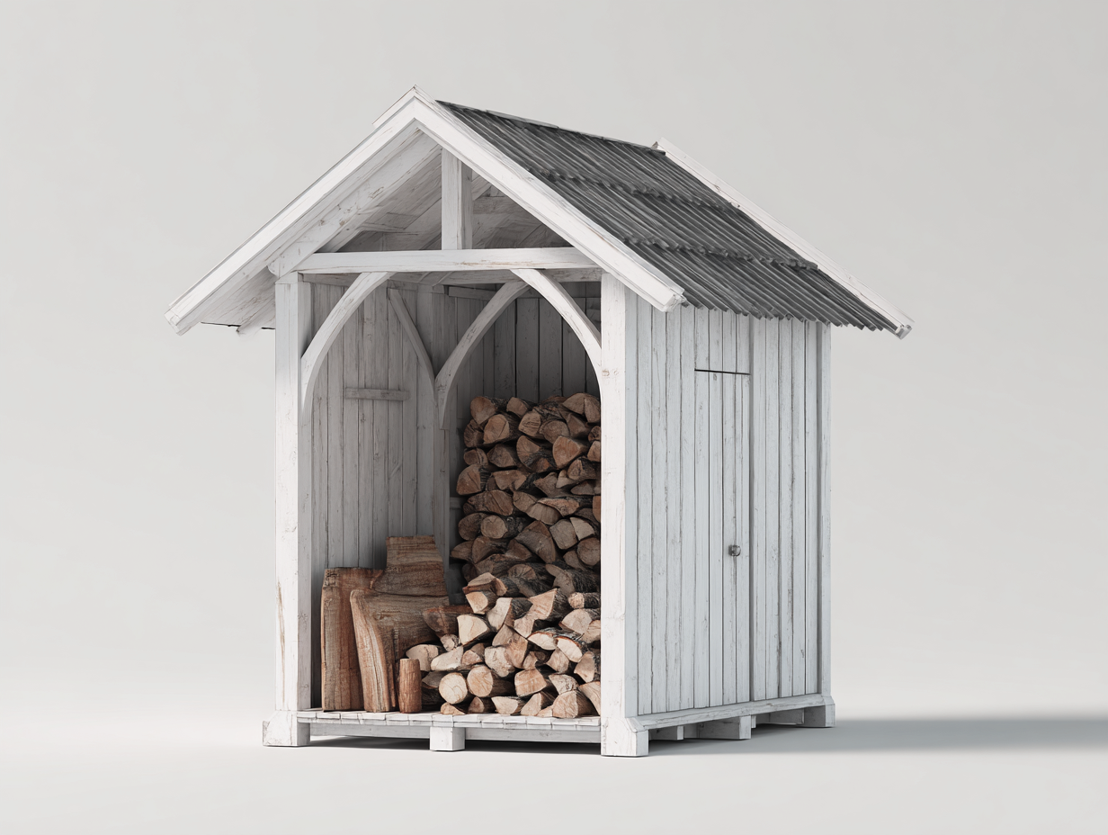 Leñero de jardín madera 120x60x150 cm - blanco-gris - diseño rústico con techo protector-Vamonpanest