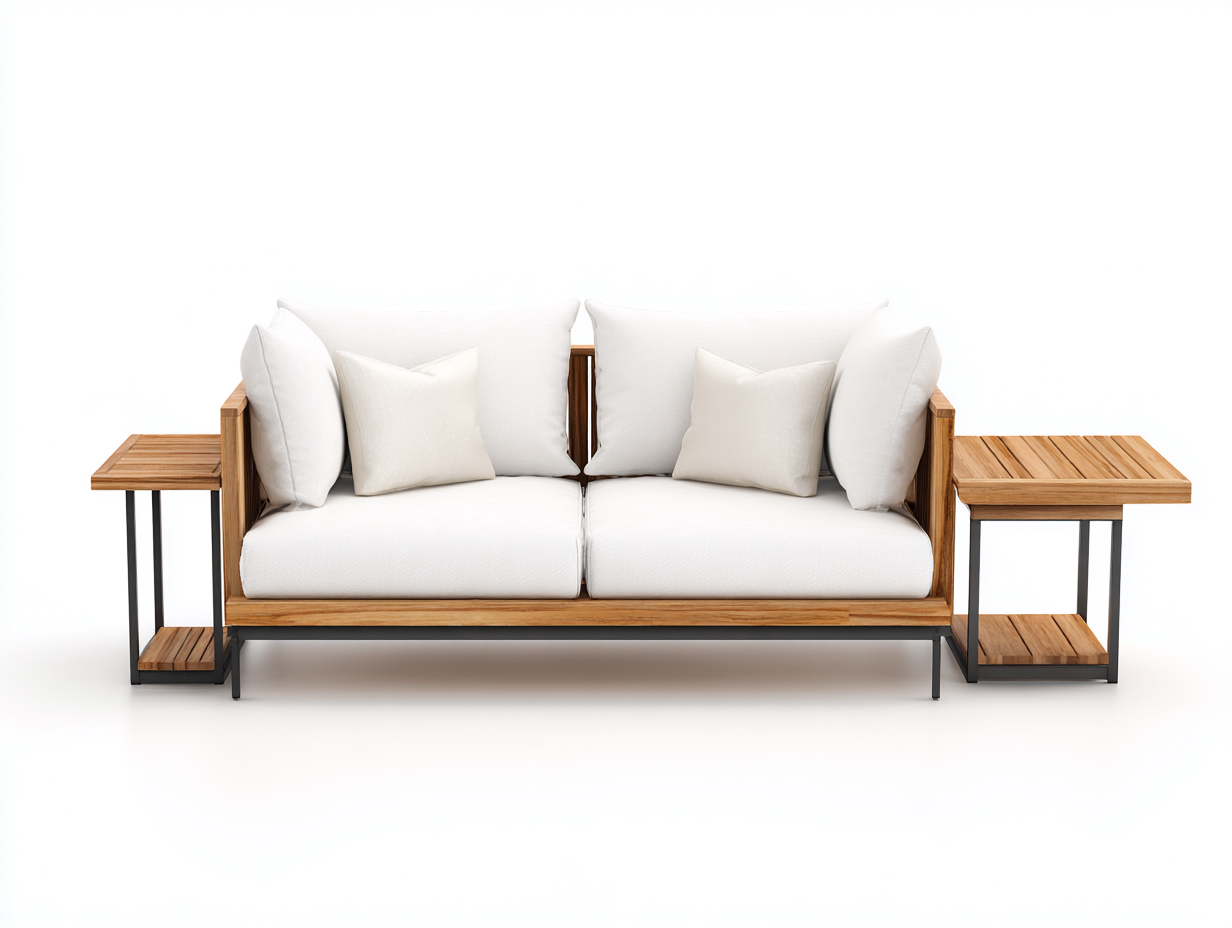 Sofás de exterior madera 200x80x85 cm - blanco-natural - 2 plazas con mesas laterales diseño moderno-Vamonpanest