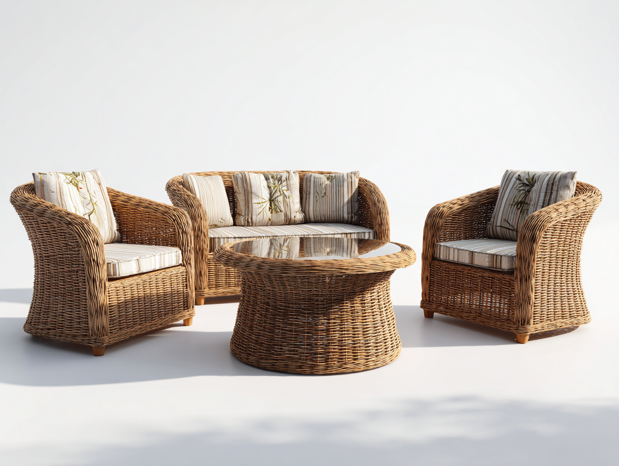 Sofás de exterior ratán sintético 200x80x85 cm marrón-beige - conjunto de jardín con mesa - diseño natural-Vamonpanest