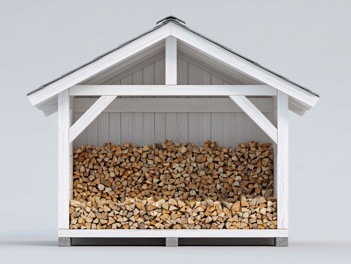 Leñero de jardín madera maciza 220x100x185 cm - blanco - diseño abierto con techo inclinado exterior-Vamonpanest