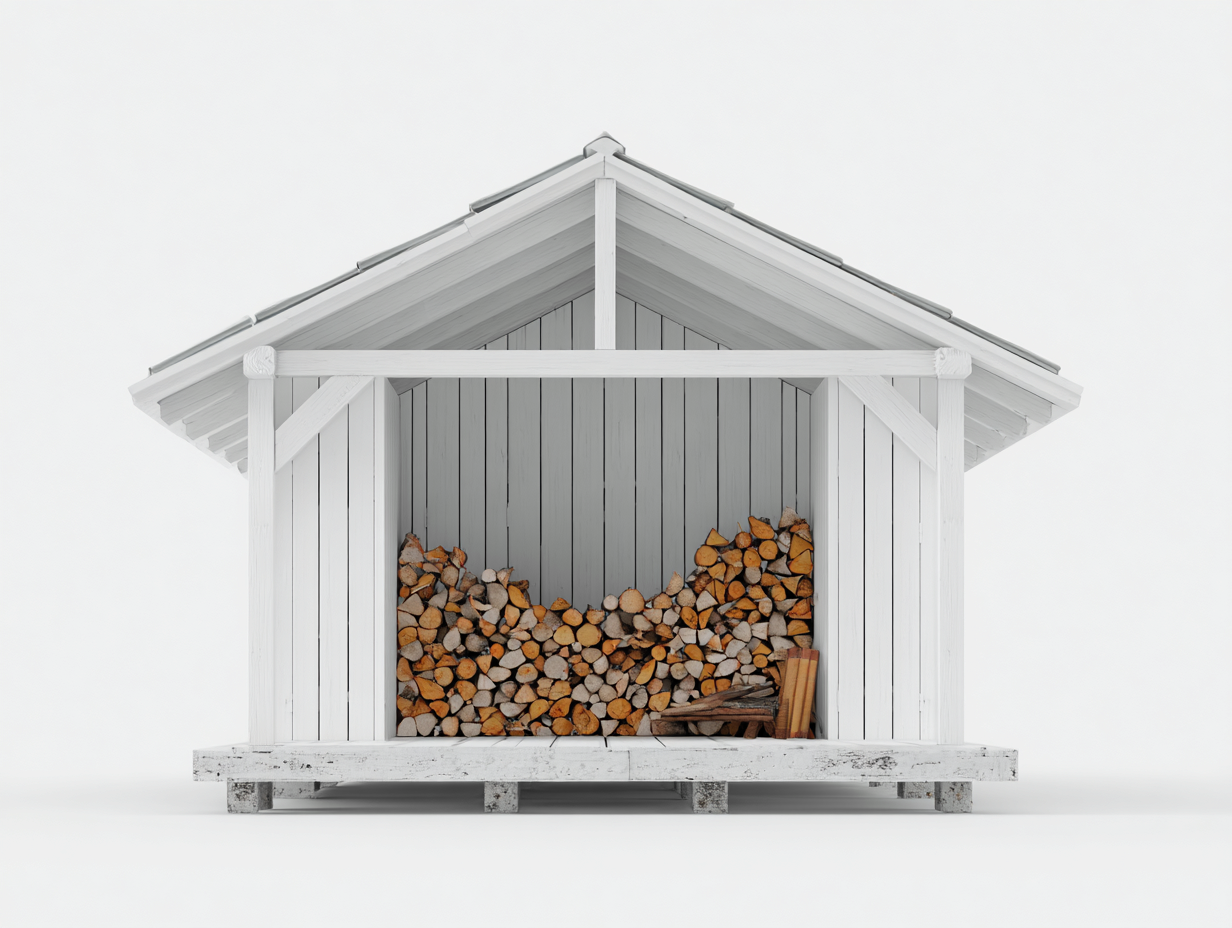 Leñero de jardín madera maciza 200x90x180 cm - blanco - diseño con techo inclinado exterior-Vamonpanest