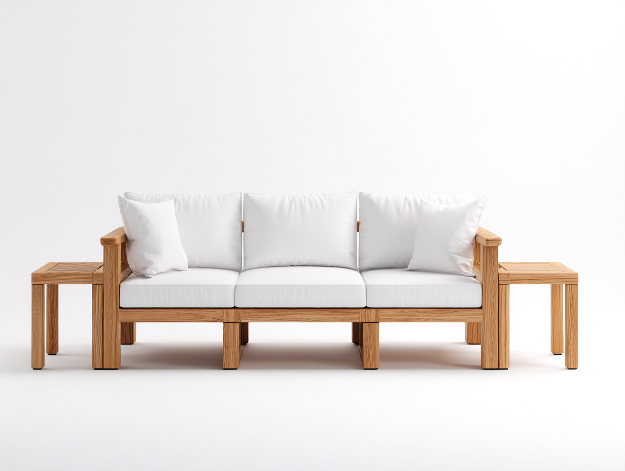 Sofás de exterior madera maciza 210x80x75 cm marrón-blanco - sofá de jardín con mesas laterales - diseño moderno-Vamonpanest