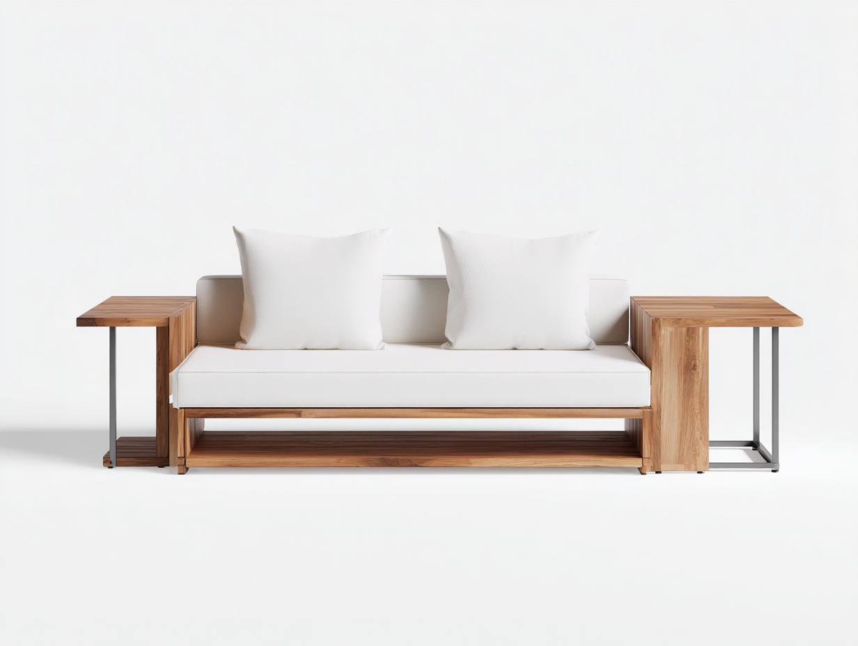 Sofás de exterior madera maciza 180x80x75 cm - blanco-roble - diseño moderno con mesa lateral-Vamonpanest