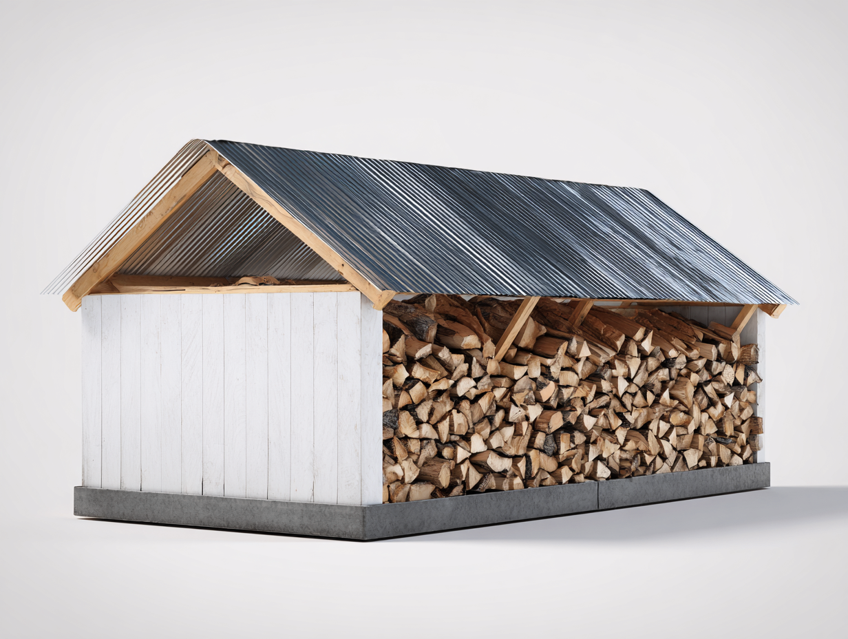 Leñero de jardín madera y metal 180x70x120 cm - blanco-natural - almacenamiento exterior cubierto - diseño funcional-Vamonpanest