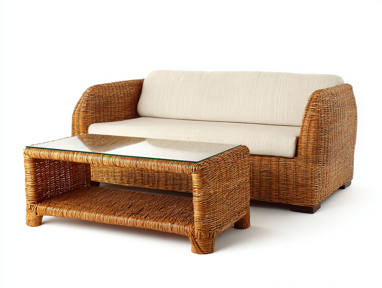 Sofás de exterior ratán sintético 180x75x85 cm marrón-beige - conjunto con mesa de centro - diseño natural-Vamonpanest