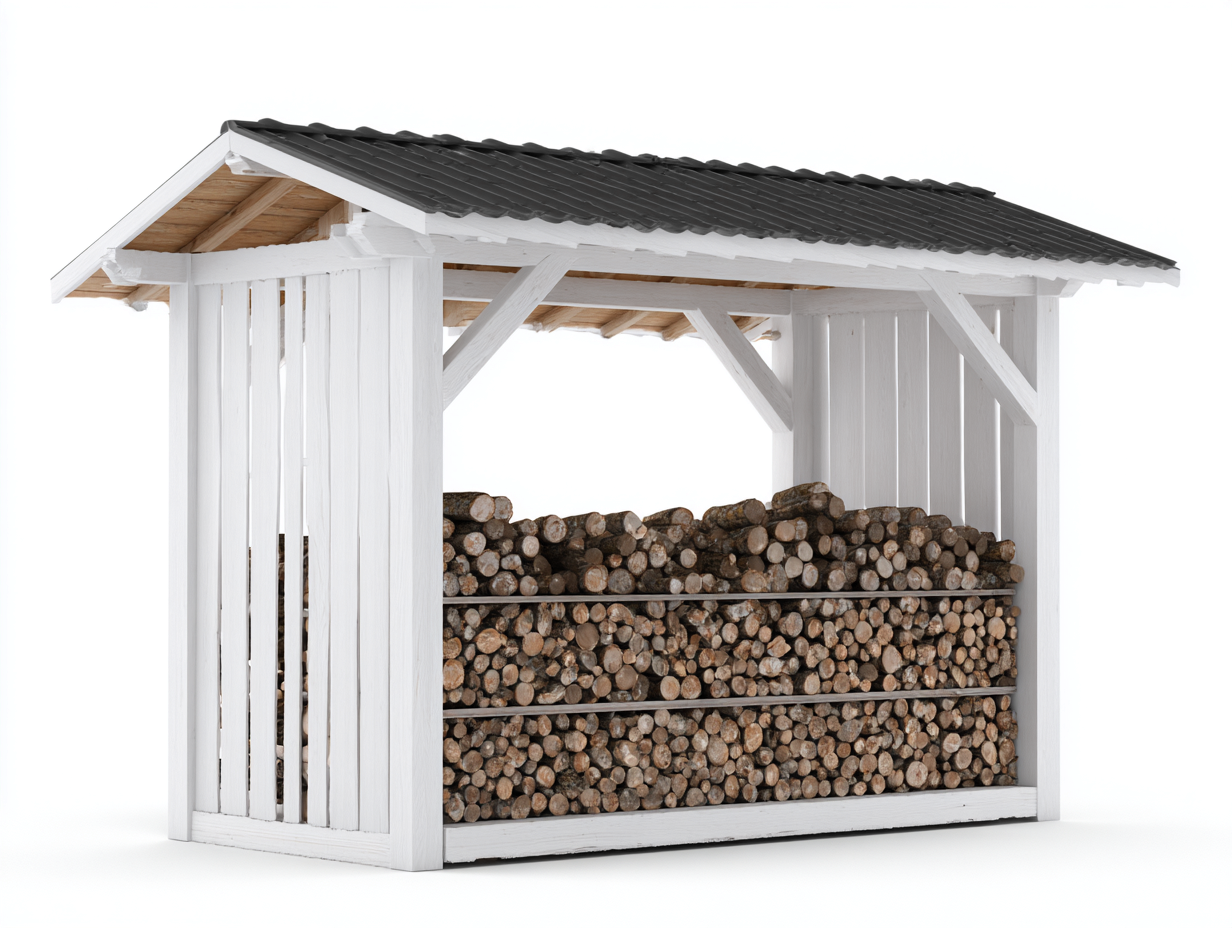Leñero de jardín madera maciza 220x90x160 cm blanco-negro - almacenamiento exterior ventilado - diseño moderno-Vamonpanest