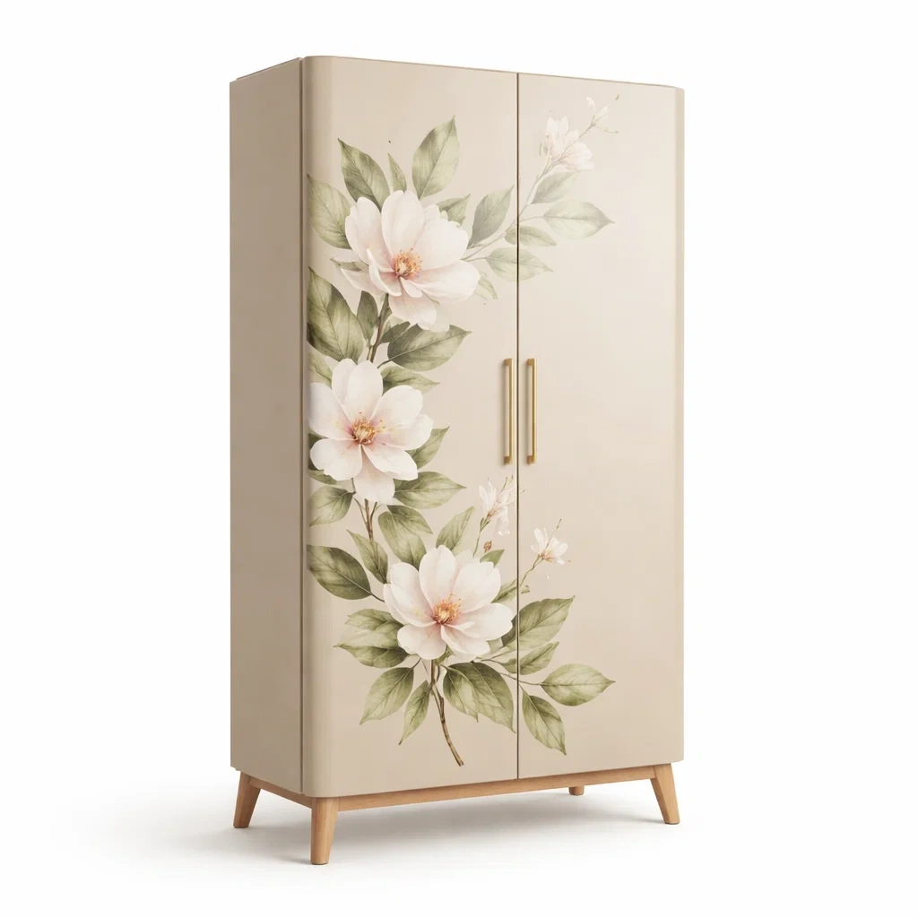 Armoire en Bois avec Motif Floral-MOBILIALUX