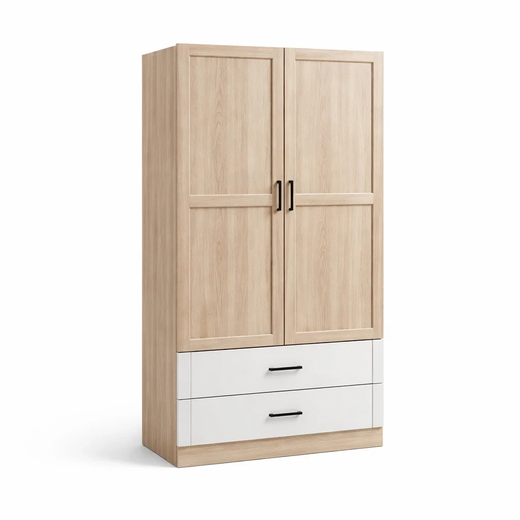 Armoire en Bois avec Deux Portes et Tiroirs Chêne Clair/Blanc-MOBILIALUX