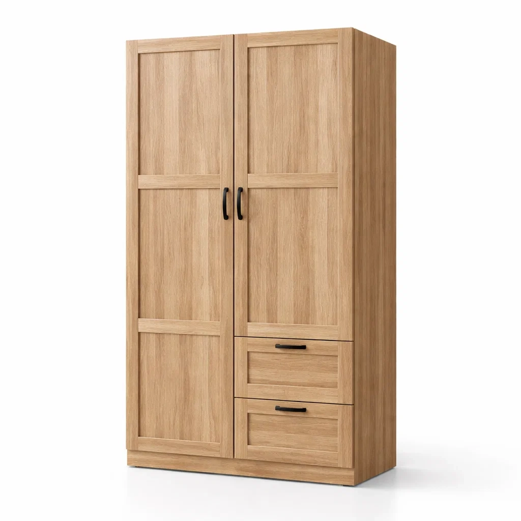 Armoire en bois deux portes avec tiroirs chêne clair-MOBILIALUX