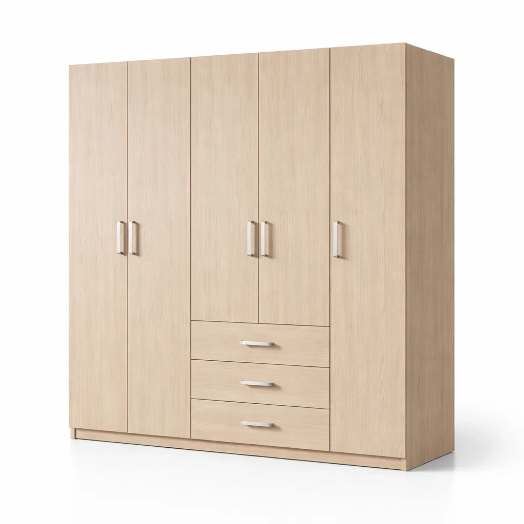 Armoire en Bois avec Portes et Tiroirs en Chêne Clair-MOBILIALUX