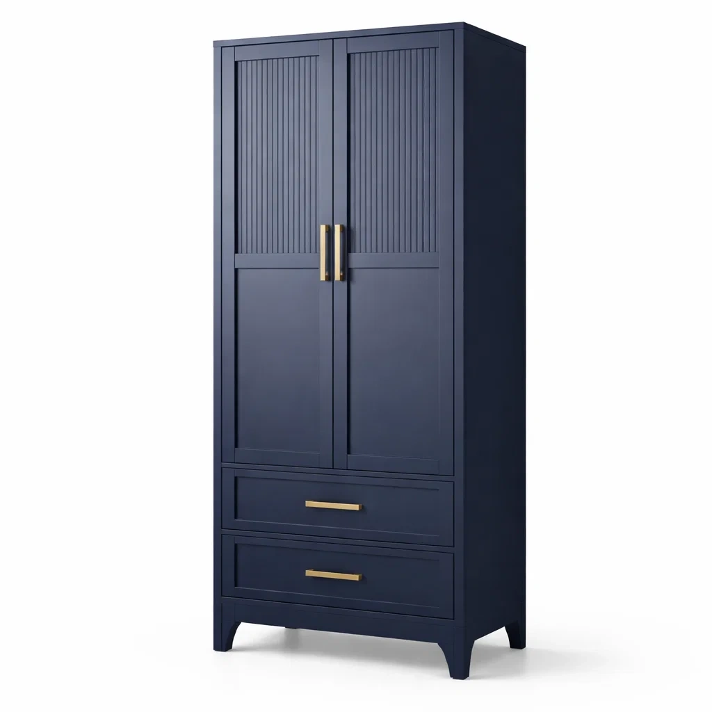 Armoire en MDF Bleu avec 2 Portes et Tiroirs-MOBILIALUX