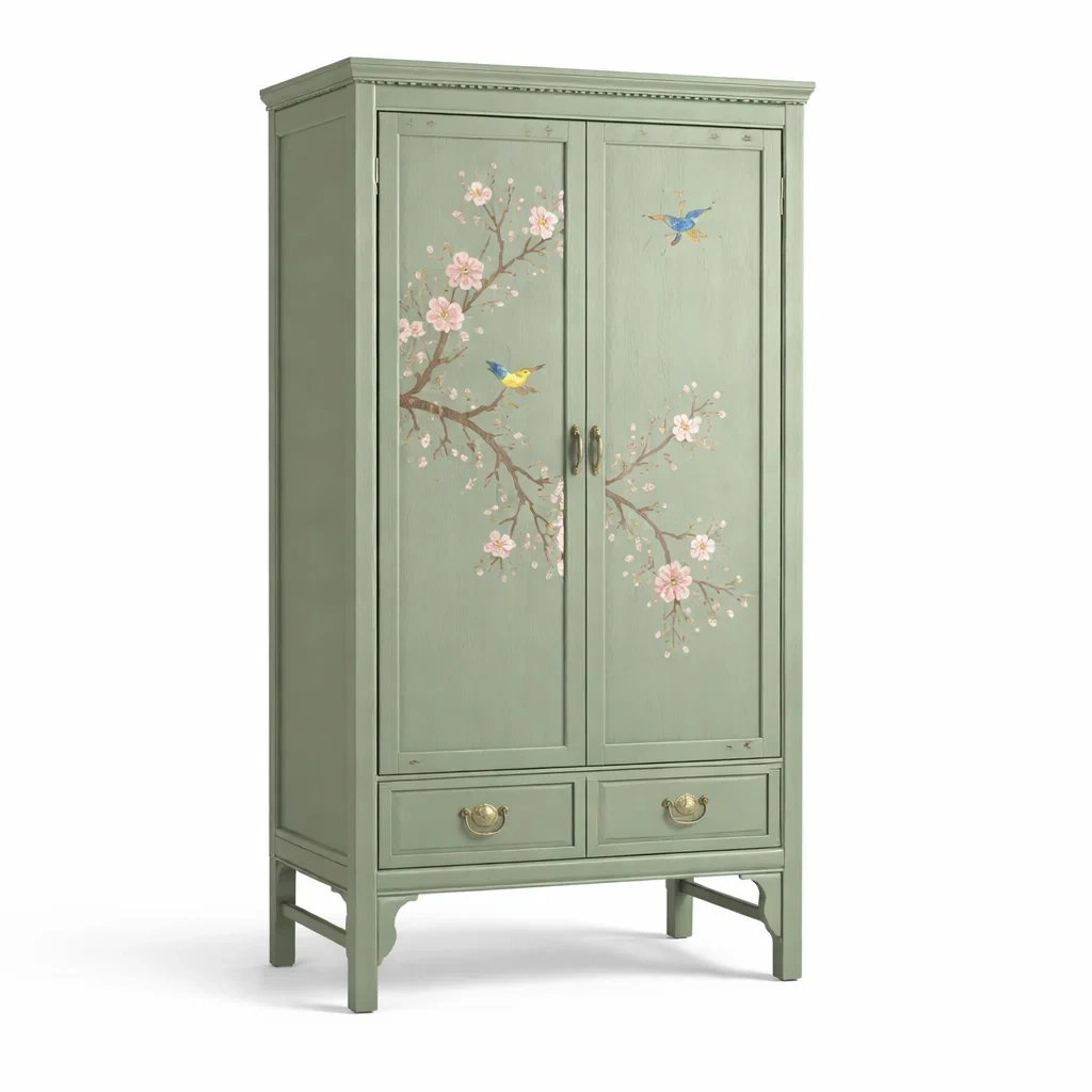 Armoire en Bois avec Décorations Florales Peintes-MOBILIALUX