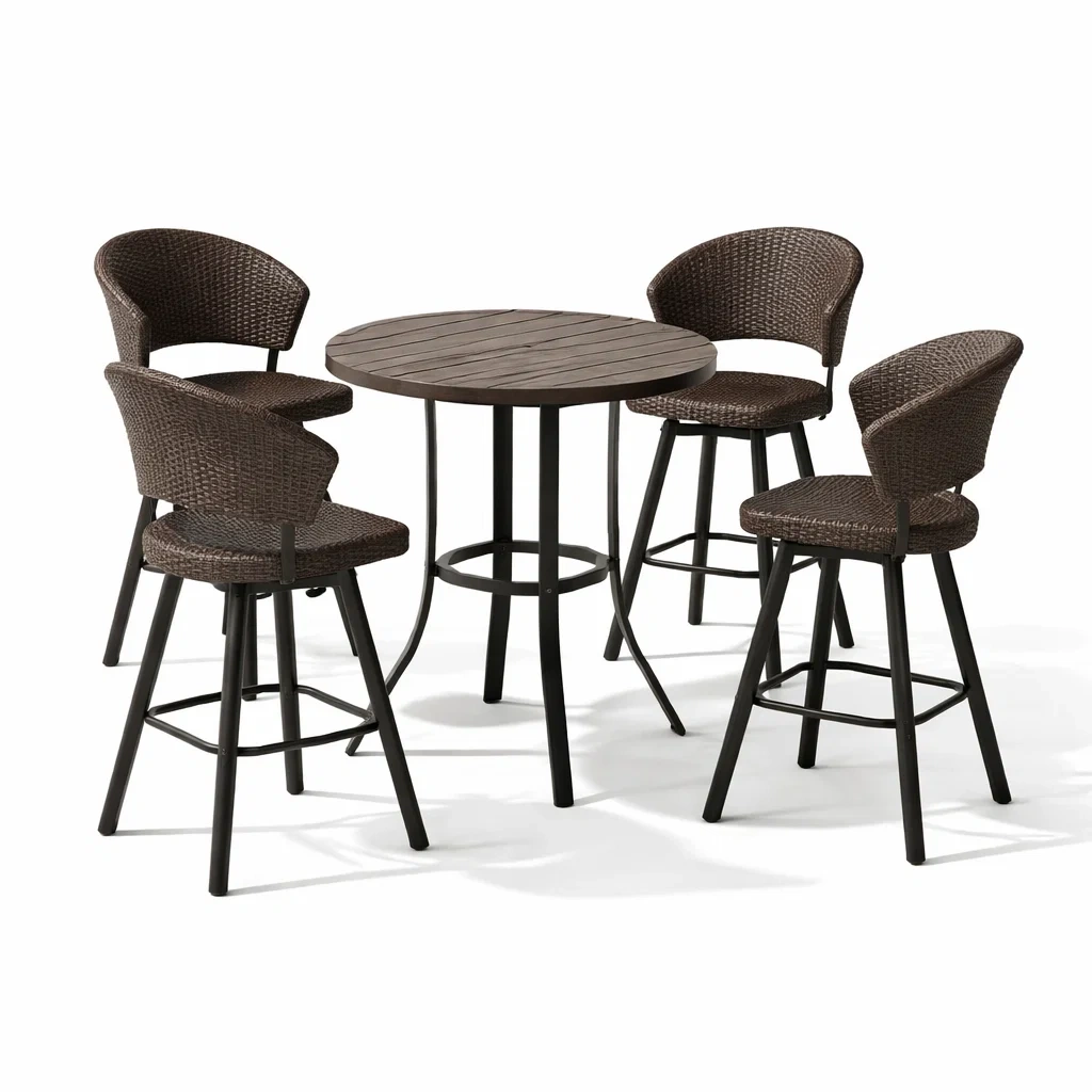 Ensemble de Table Haute en Métal et Chaises en Rotin Marron-MOBILIALUX