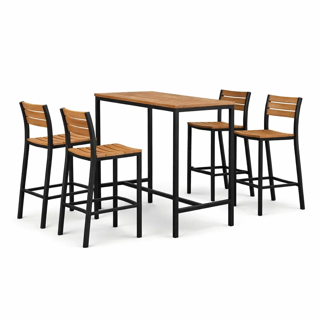 Ensemble Table Haute et Chaises de Bar en Bois et Métal Noir-MOBILIALUX