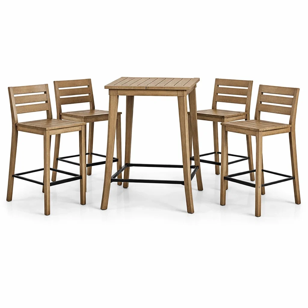 Ensemble Table Haute et Chaises en Bois et Métal-MOBILIALUX